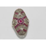9ct gold & silver, ruby & diamond ring weight: approx 3.7 grams, size: N/6-7