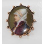 9ct rose gold, handpainted portrait brooch size: approx 3.5 by 2.5 cm, as inspected