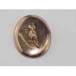 Antique 9ct rose gold kookaburra brooch silver lined