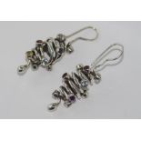 Large fun silver gemset earrings