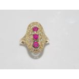 9ct yellow gold, ruby and diamond ring weight: approx 3.9 grams, size: O/7