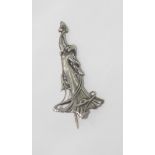 Art Nouveau brooch of girl in flowing dress size: approx 4cm