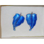 Danish sterling silver & blue enamel earrings by Volmer Bahner