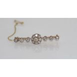 Antique 14ct yellow gold & diamond bar brooch set with 15 old European cut diamonds, total diamond