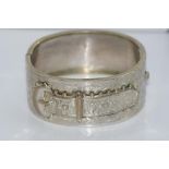Victorian buckle hinged bangle with engraving, tests as low grade silver