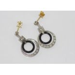 Platinum & 18ct gold, onyx and diamond earrings each earring includes 11 old cut diamonds, weight: