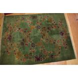 Large vintage Chinese wool rug with olive green tones, 360cm x 267cm approx