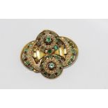Antique 18ct gold, emerald & seed pearl brooch with open locket back with 9ct rim and loop for