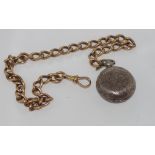 9ct rose gold fob chain with parrot clasp and hallmarked silver sovereign case (broken hinge),