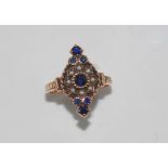 9ct rose gold, blue sapphire and seed pearl ring weight: approx 3.5 grams, size: O/7