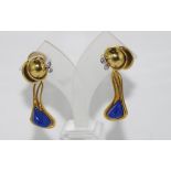 18ct yellow gold & diamond studs with lapis drop which can be detached, weight: approx 15.4 grams,