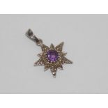 Antique silver & amethyst 'star' pendant hallmarked Chester 1908, weight approx. 1.33 grams