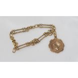 9ct rose gold fob chain bracelet & fob with screw and hinge clasp, weight: 14.1 grams (unmarked