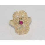 9ct yellow gold, ruby and diamond ring weight: approx 2.4 grams, size: N-O/7