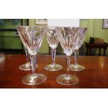 Five Waterford wine crystal glasses Sheila pattern, 16cm high approx