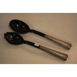 Pair of salad servers with middle eastern silver handles