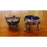 Two continental silver salts one with a blue glass liner