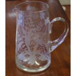 Extremely large Victorian etched glass jug H27cm approx