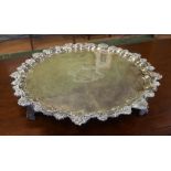 Early Victorian sterling silver tray on 4 feet with large central coat of arms, maker: John