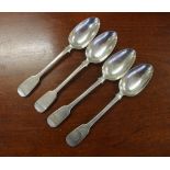 Four antique sterling silver serving spoons fiddle pattern, hallmarked Edinburgh 1837, maker