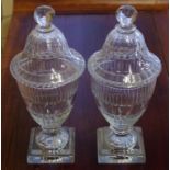 Two good Georgian cut glass lidded urns H29cm approx. Purchased Delomosne, Kensington High St 1980.