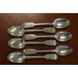 Set of 8 Victorian sterling silver tea spoons fiddle pattern, maker: EE, Elizabeth Eaton, hallmarked