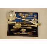 Quantity of vintage silver plated flatware including an antique bread fork with sterling silver