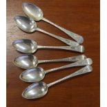 Six Georgian bright cut sterling silver tea spoons Hallmarked London 1800, maker Peter, Ann &