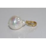 Baroque pearl pendant, 9ct yellow gold enhancer set with diamonds, size: approx 3.5cm including