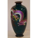 Antique Japanese cloisonne vase with dragon decoration, mark to base, H24cm (poor condition)
