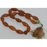 Carved Buddha prayer beads with jade and tassle, size: approx 29cm drop