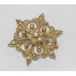 Edwardian 9ct gold & seed pearl brooch with centre diamond, stamped 9ct, 4.5gms