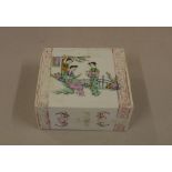Chinese porcelain pillow decorated with three ladies, 13.5 x 11.5 x 6 cm