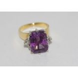 18ct yellow gold, amethyst and diamond ring weight: approx 8.1 grams, size: P/7-8