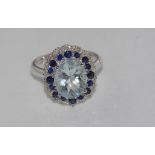 18ct white gold, aquamarine, sapphire&diamond ring aquamarine (2.92), sapphire (66pts), diamond (