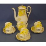 Fifteen piece Shelley "yellow flower"coffee set to include 6 coffee cups and saucers, coffee pot