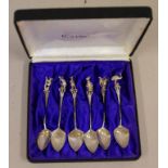 Cased Australian sterling silver figural spoons depicting various Australian birds & animals