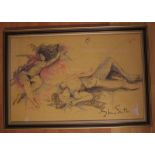 Sheila Smith, untitled nude portrait crayon on paper, signed lower right, 52cm x 80cm