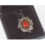 Georg Jensen chain with a coral flower pendant in Georg Jensen box