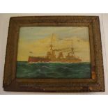 L. Ware, HMAS Australia Royal Australian Navy flagship, oil on board, signed lower right, 38cm x