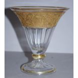 Moser style glass vase with gilded acid etched decoration