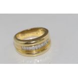 14ct gold, graduated baguette cut diamond ring weight: approx 9.2 grams, stamped 14K JWY