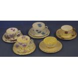 Five assorted trios to include Royal Worcester, Belleek and Dresden