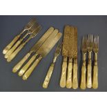 Sterling silver and mother of pearl fruit set to include7 forks and 6 knives, hallmarked Sheffield
