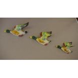 Set of three vintage flying duck wall figures 20 cm long (largest)