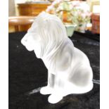 Lalique Bamara Lion sculpture signed base, 20cm high approx.