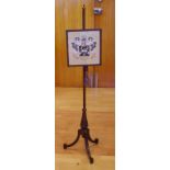 Victorian pedestal pole screen with needlework crest panel, 137cm high