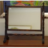 Antique toilet mirror with turned supports (one needs gluing), 48cm high