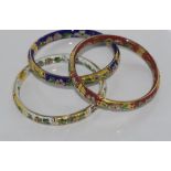Three hinged cloisonne bracelets