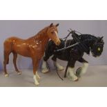Two large ceramic horse figurines including Beswick, 28cm high (tallest) approx., one as inspected